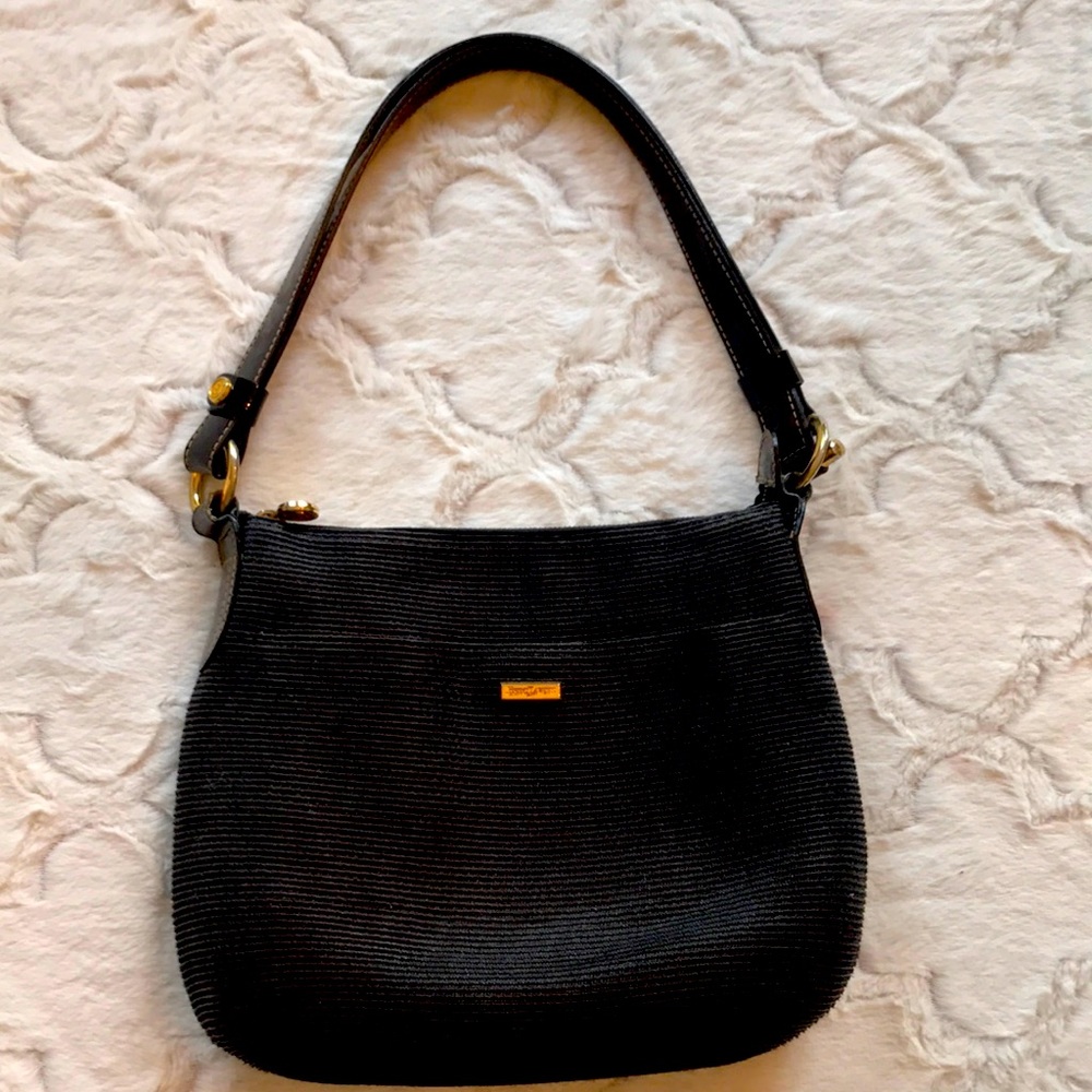 Eric Javits black woven and patent bag with brass